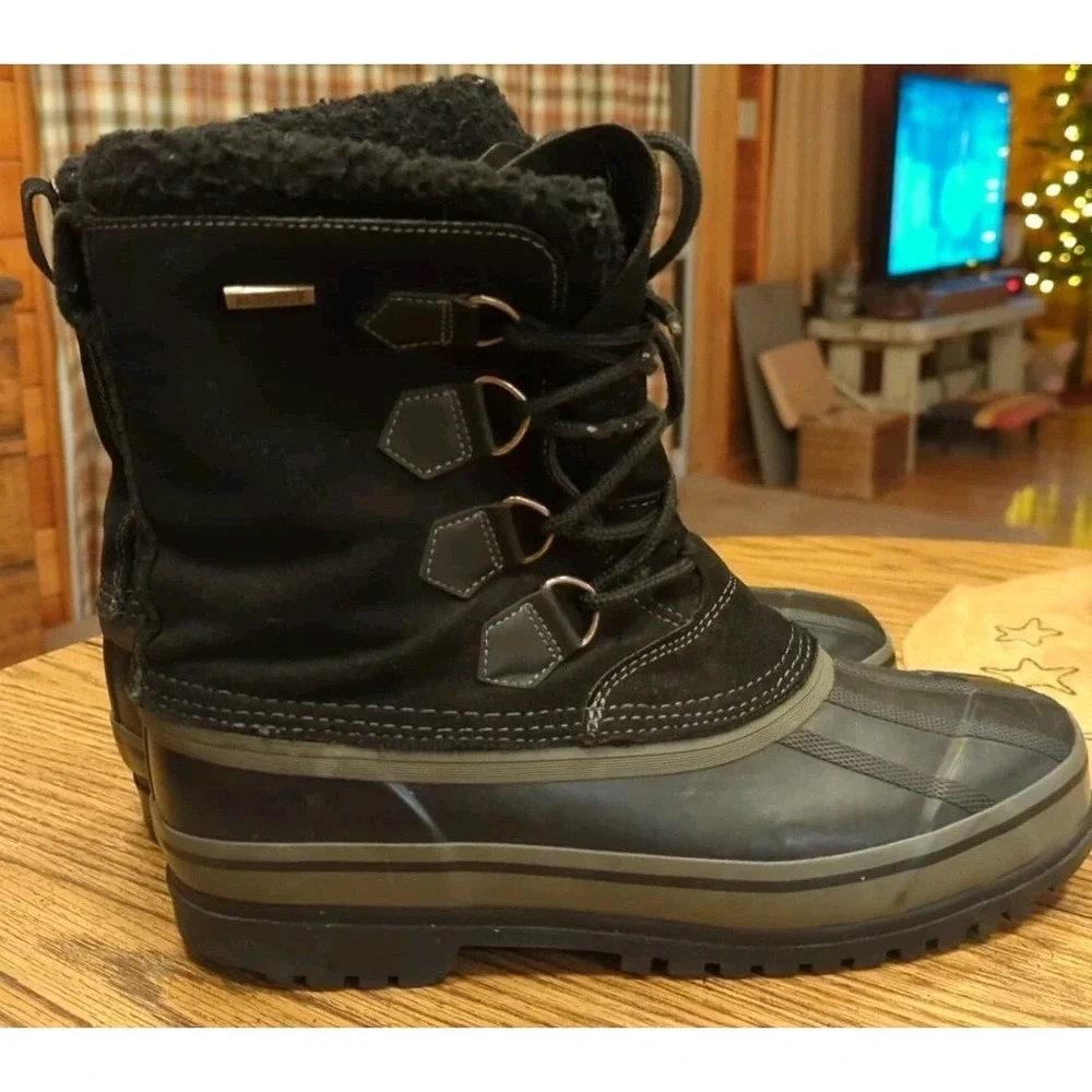 Men's 11 M BASS Duck Boots‎ Black Suede Leather & Rubber Waterproof Pre-Owned